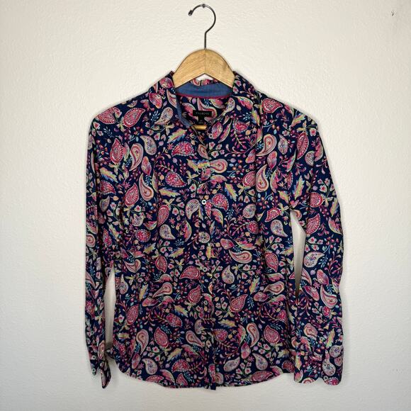 Talbots Tops - Talbots Navy Paisley 100% Cotton Button Up XS